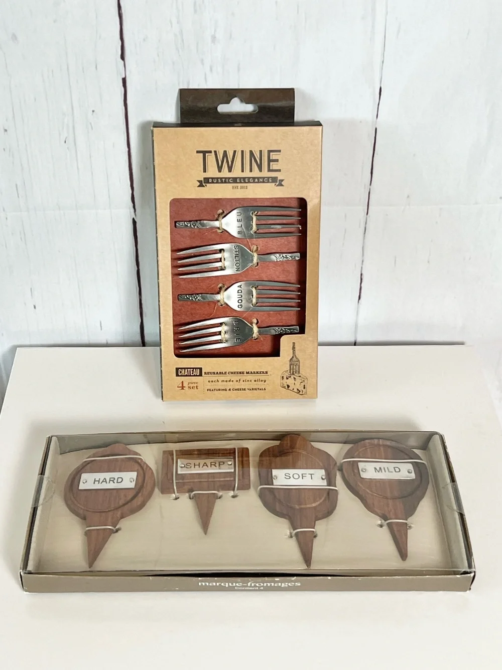Vintage cheese marker set bundle Pier 1 Wooden & Twine Chateau reusable metal